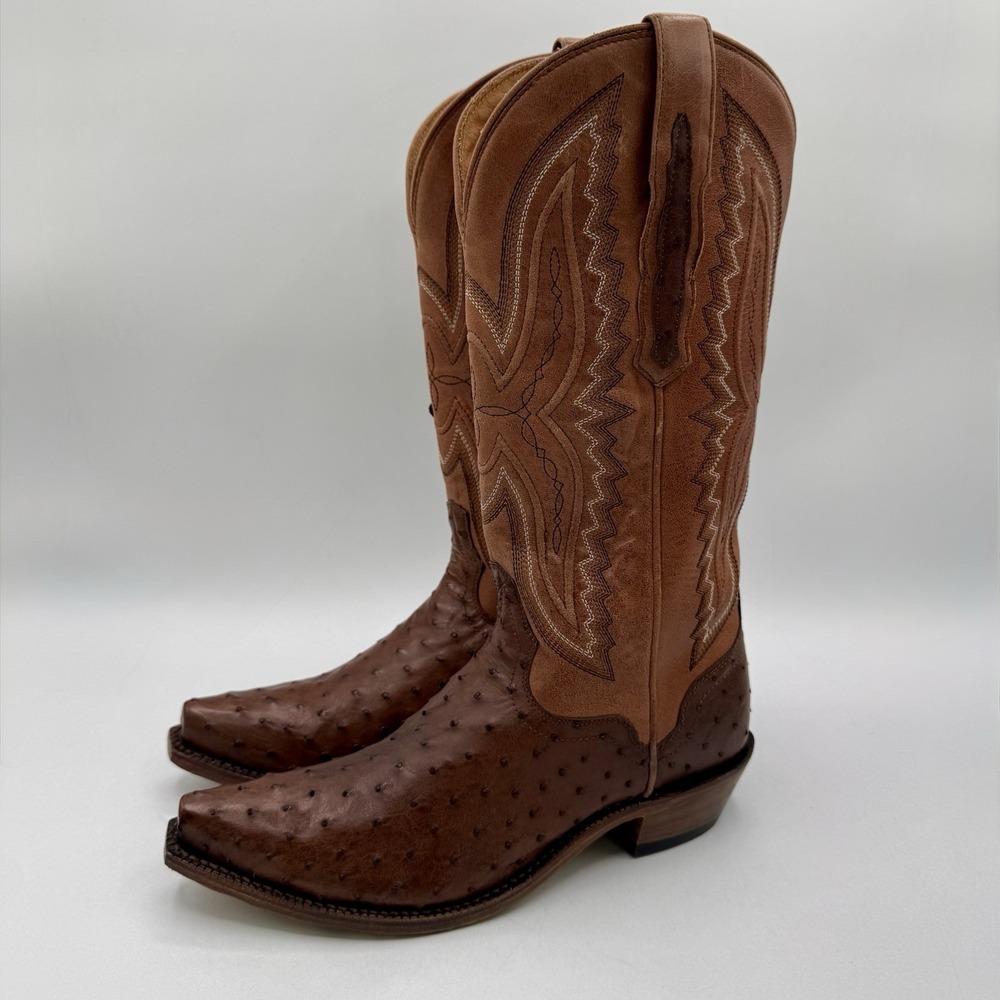 El Dorado Camille Ostrich Boots Women's Size 7.5 Brown Full Quill Snip Toe
